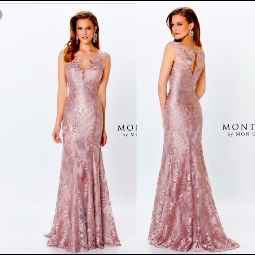 Montage by Mon Cheri illusion sweetheart neck gown